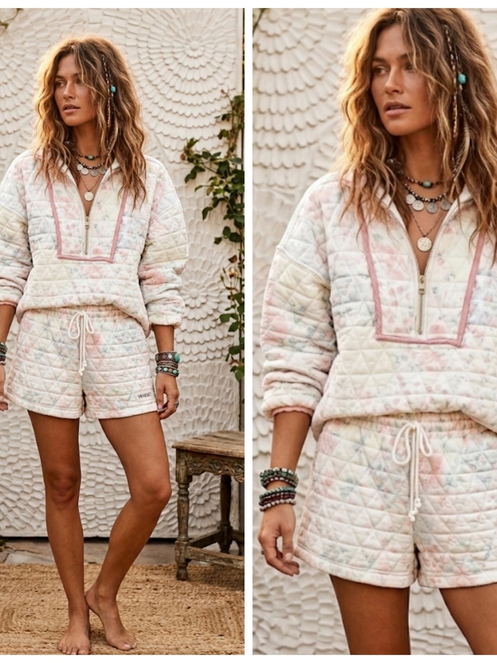 Quilted Pastel Tie-Dye Pullover & Shorts Set - Women